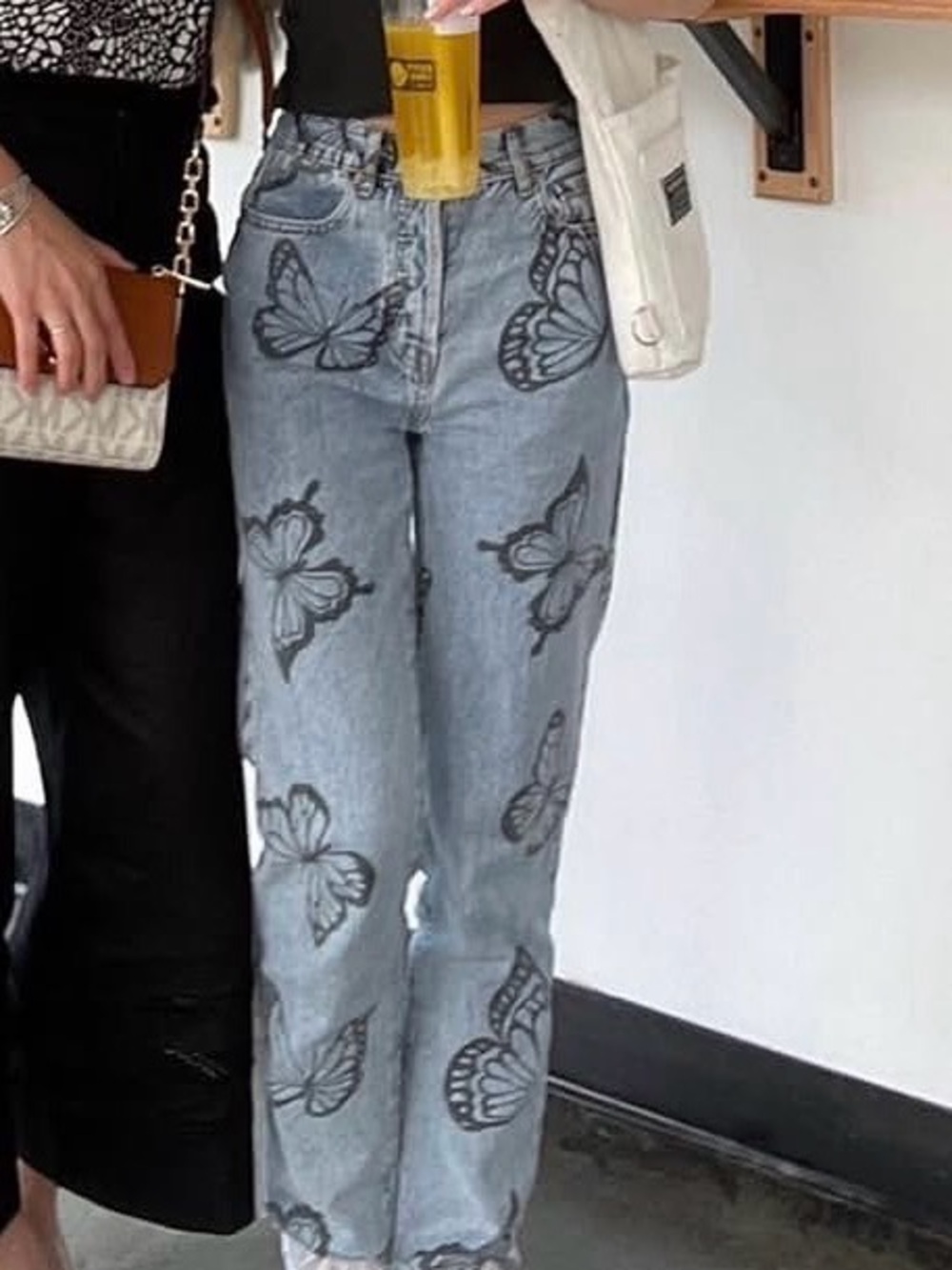 Pacsun Butterfly Print High-Waist Women’s Jeans - Light Blue